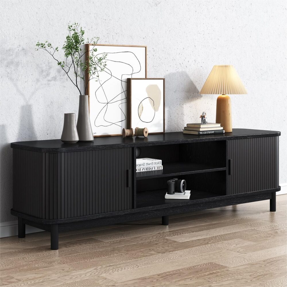 NNEDSZ 160cm Ribbed Black Entertainment Unit-0