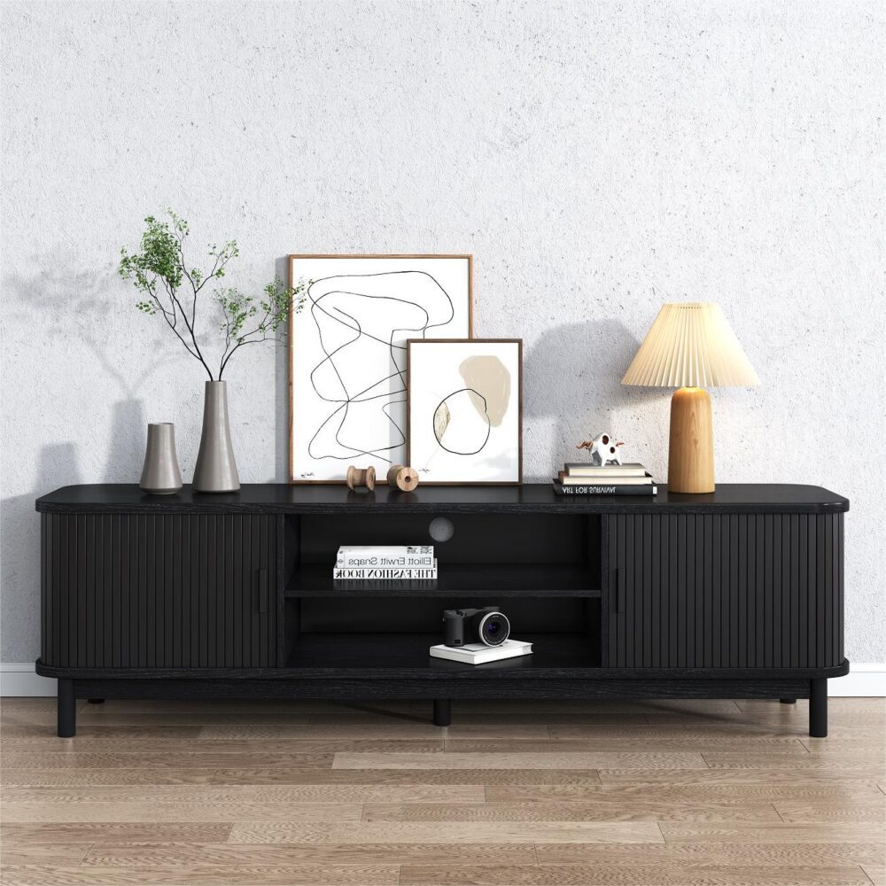 NNEDSZ 160cm Ribbed Black Entertainment Unit-1