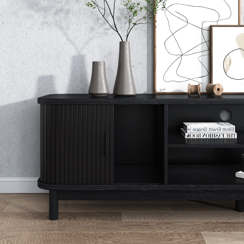 NNEDSZ 160cm Ribbed Black Entertainment Unit-2