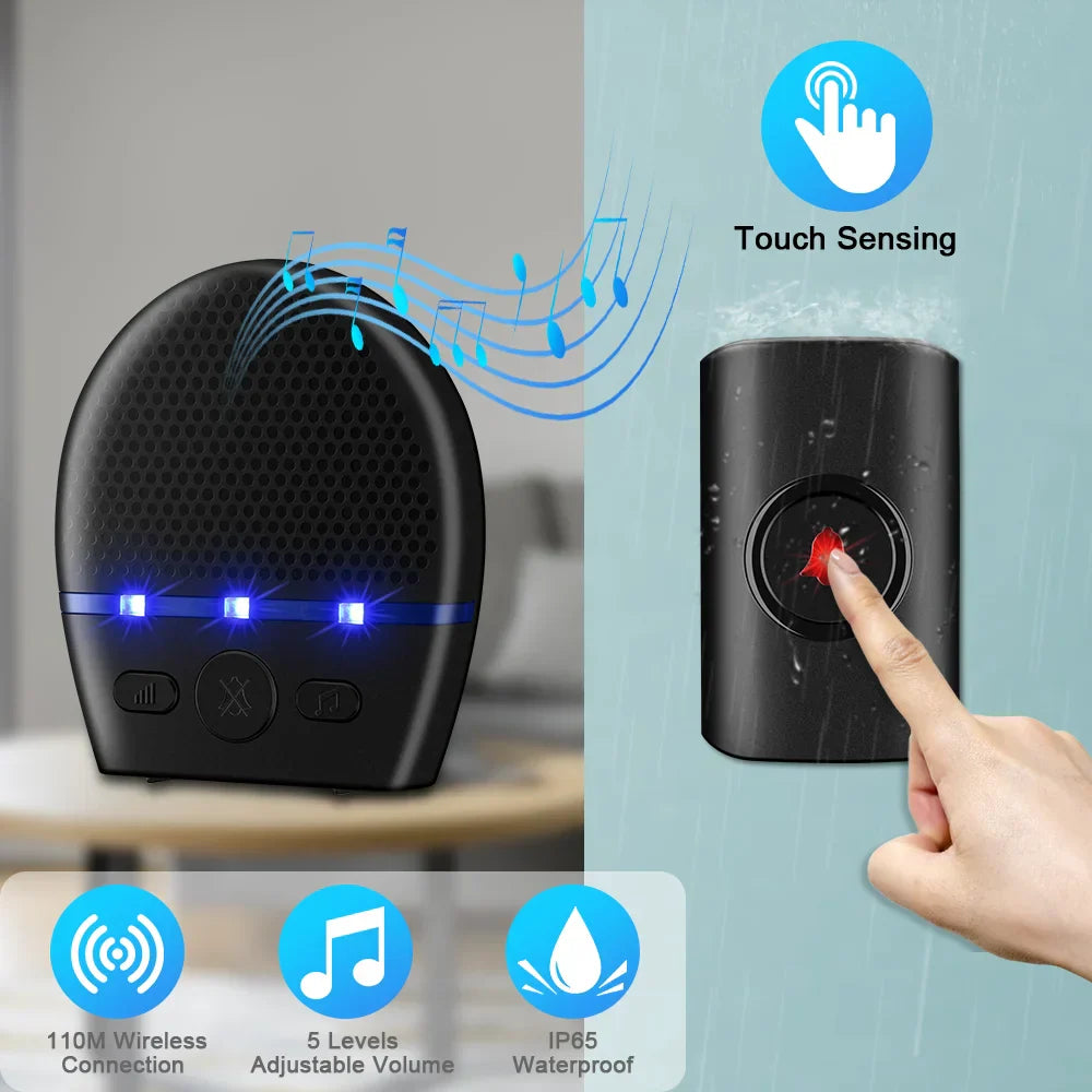 Waterproof Wireless Doorbell LED Chime Home Security (300M)-1