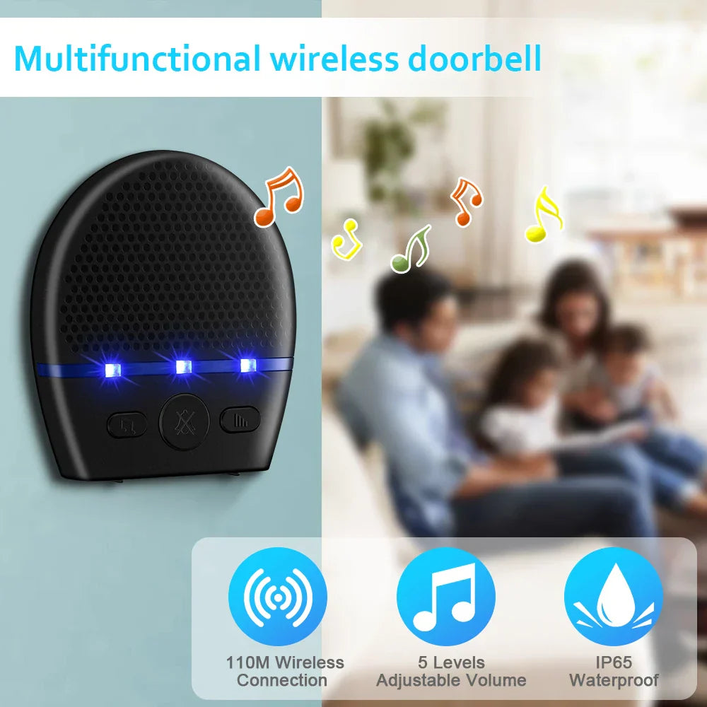 Waterproof Wireless Doorbell LED Chime Home Security (300M)-2